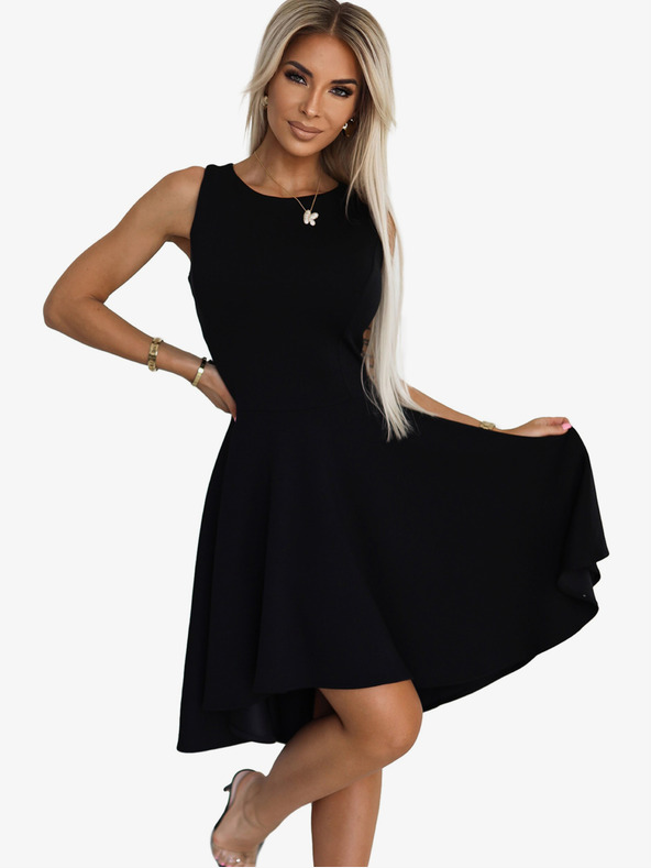 numoco Jedinečné šaty s dlhším zadným dielom - čierne Numoco