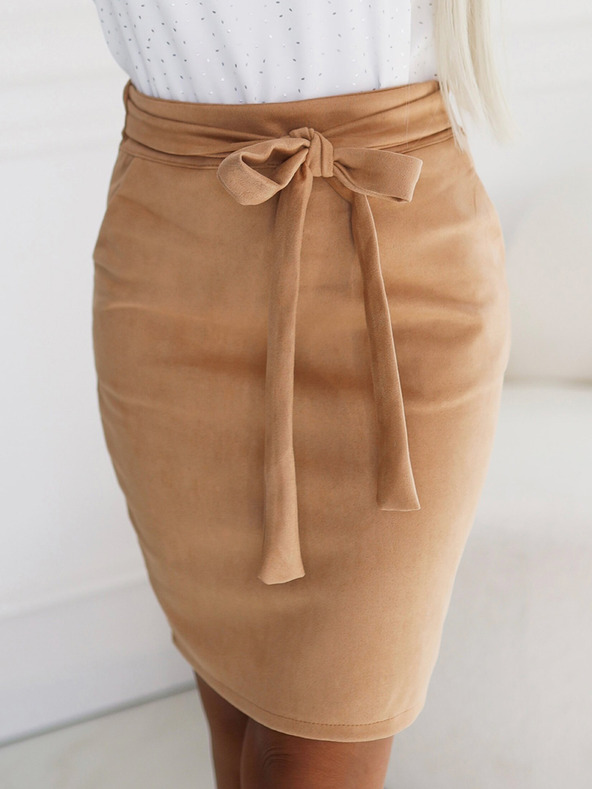 numoco Semišová sukňa na zaväzovanie - karamelová Numoco