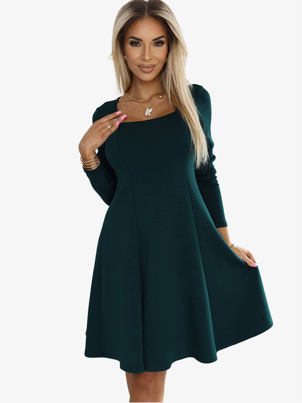 numoco Pohodlné trapézové šaty s dlhými rukávmi - zelené Numoco IVANA