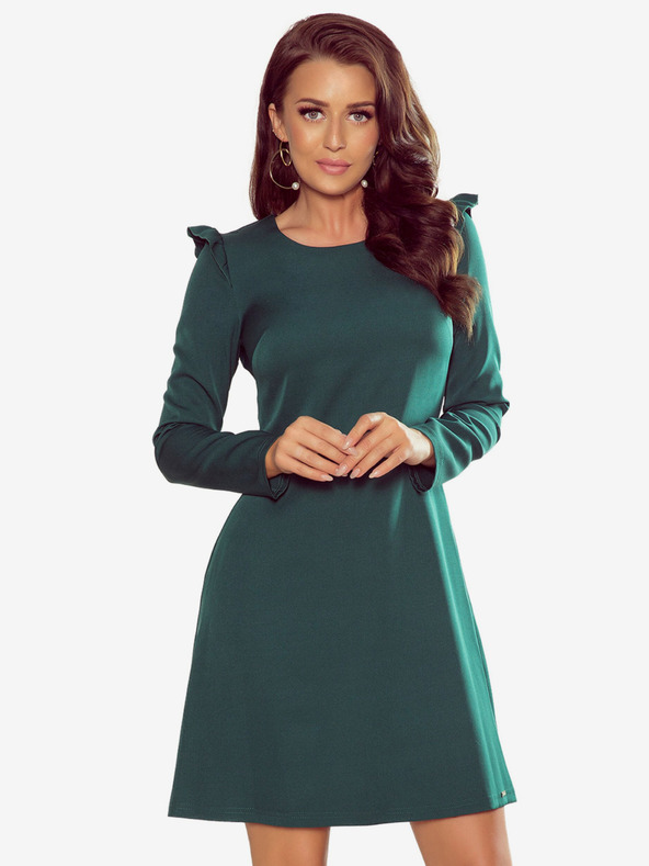 numoco Trapézové šaty s volánmi - zelené Numoco NELL