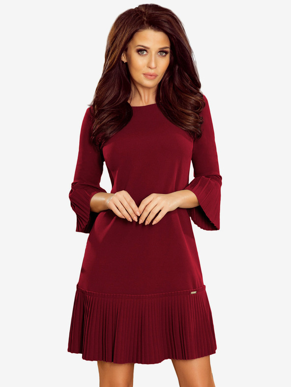 numoco Plisované pohodlné šaty - bordové Numoco LUCY