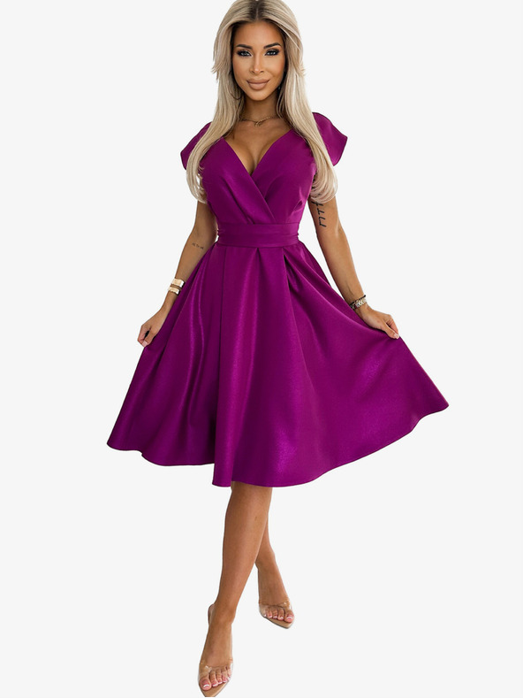 numoco Šaty s rozšíreným výstrihom - fuchsiová s trblietkami Numoco SCARLETT