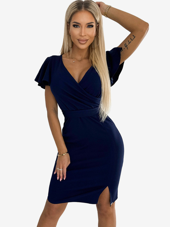 numoco Šaty s listovým výstrihom - tmavo modré Numoco NINA