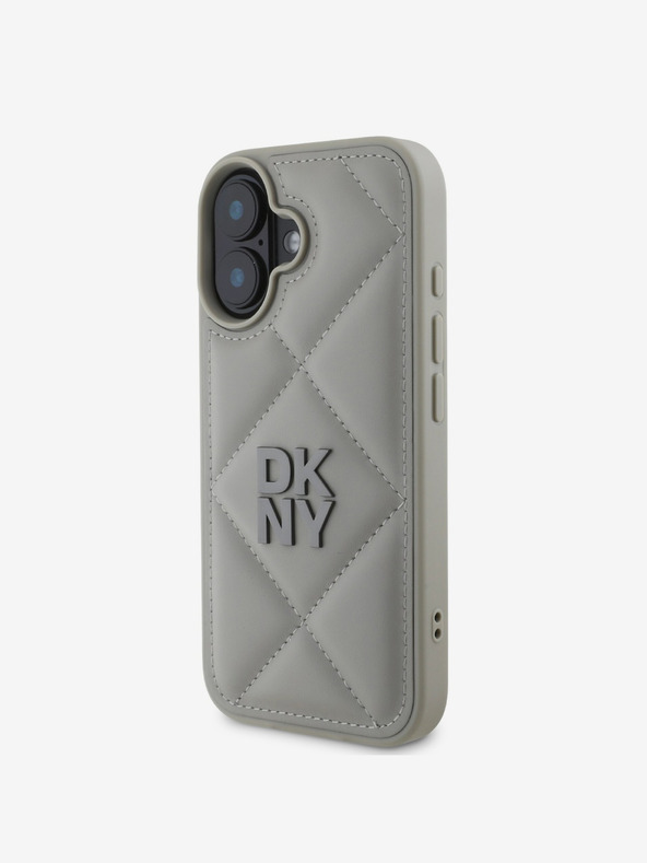 DKNY DKNY PU kožený prešívaný zadný kryt s logom komína pre iPhone 16 Plus sivý