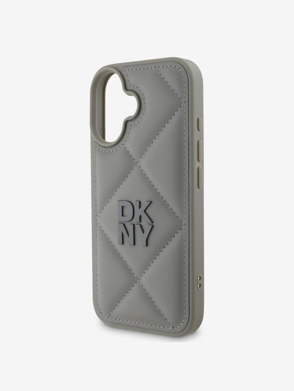 DKNY DKNY PU kožený prešívaný zadný kryt s logom komína pre iPhone 16 Plus sivý