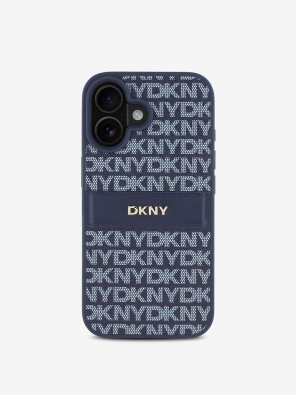 DKNY DKNY PU kožený zadný kryt s opakujúcim sa vzorom s tonálnym pruhom pre iPhone 16 modrý