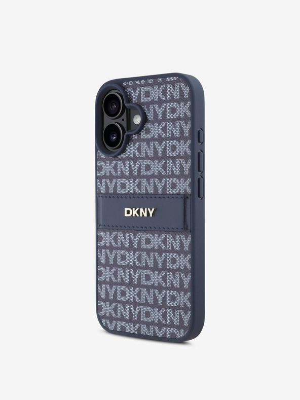 DKNY DKNY PU kožený zadný kryt s opakujúcim sa vzorom s tonálnym pruhom pre iPhone 16 modrý