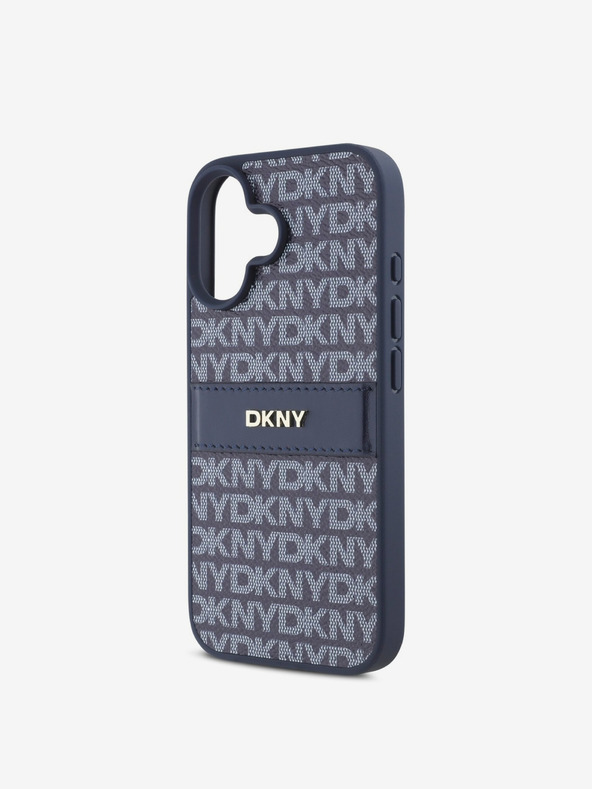 DKNY DKNY PU kožený zadný kryt s opakujúcim sa vzorom s tonálnym pruhom pre iPhone 16 modrý