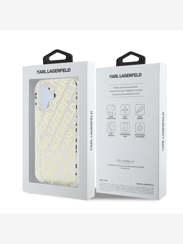 Karl Lagerfeld Karl Lagerfeld IML Galvanizované opakované logo Zadný kryt pre iPhone 16 zlatý