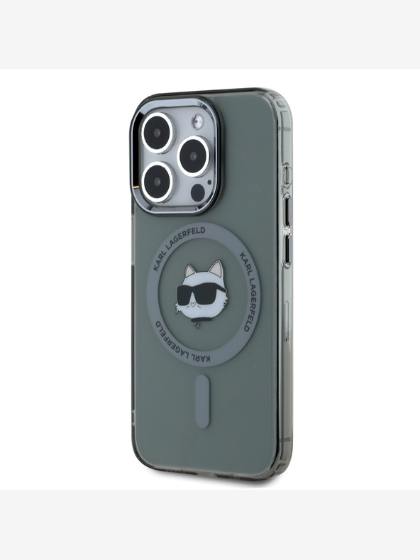 Karl Lagerfeld Karl Lagerfeld IML Choupette Head Metal Frame MagSafe zadný kryt pre iPhone 15 Pro Max čierny