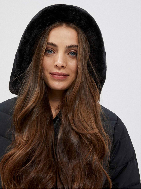 Moodo Čierny dámsky kabát s kapucňou Moodo