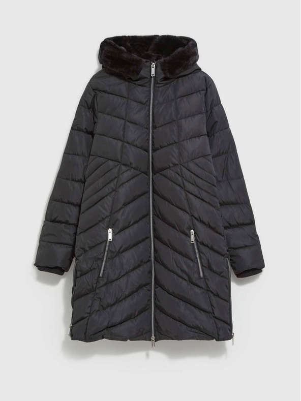 Moodo Čierny dámsky kabát s kapucňou Moodo