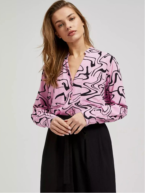 Moodo Ružová blúzka s dlhým rukávom a geometrickým vzorom Moodo