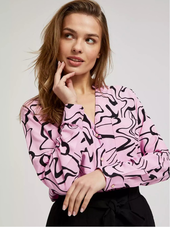 Moodo Ružová blúzka s dlhým rukávom a geometrickým vzorom Moodo