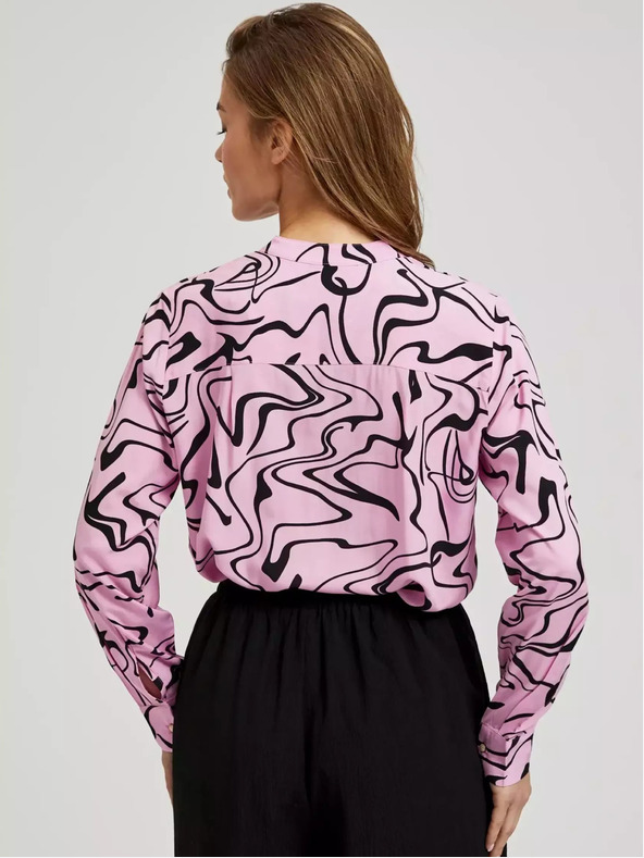 Moodo Ružová blúzka s dlhým rukávom a geometrickým vzorom Moodo