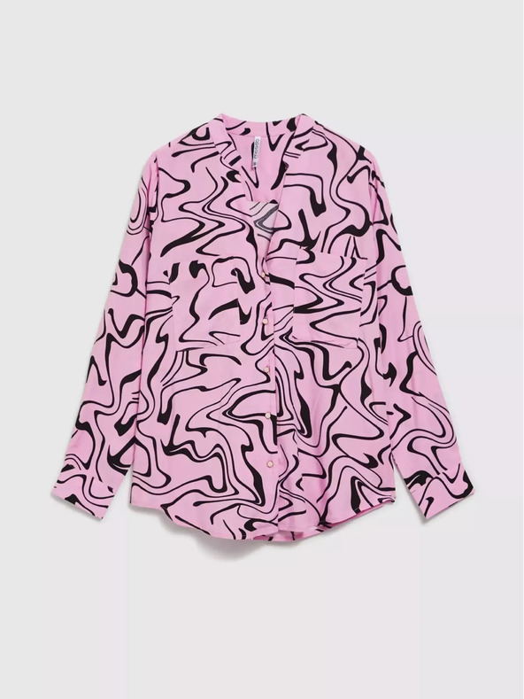 Moodo Ružová blúzka s dlhým rukávom a geometrickým vzorom Moodo