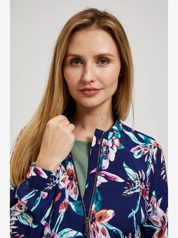Moodo Tmavomodrý bomber s kvetinovou potlačou Moodo