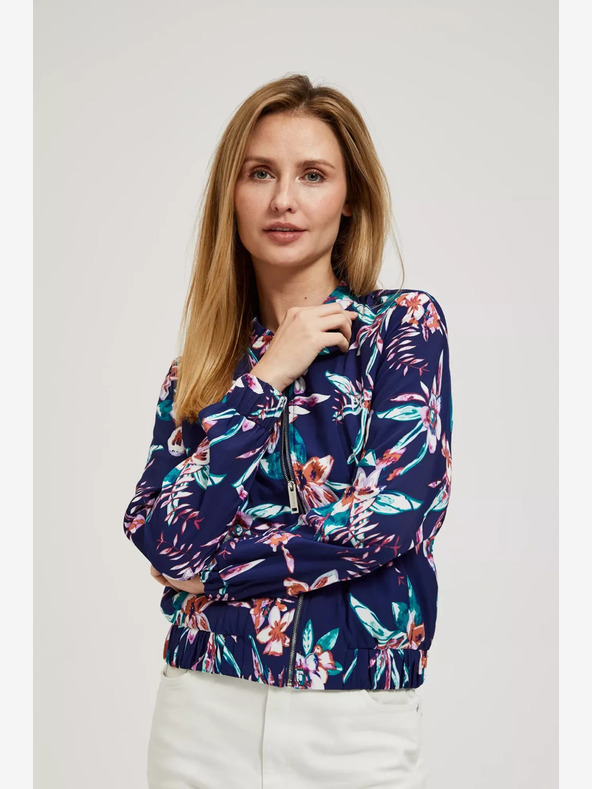 Moodo Tmavomodrý bomber s kvetinovou potlačou Moodo