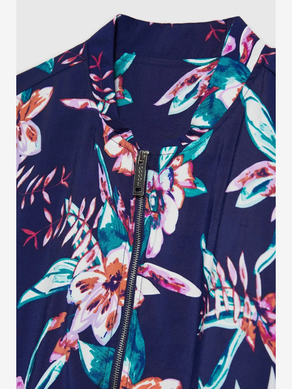Moodo Tmavomodrý bomber s kvetinovou potlačou Moodo