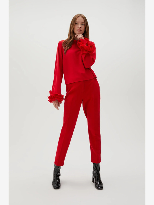 Moodo Červené rovné nohavice s opaskom Moodo