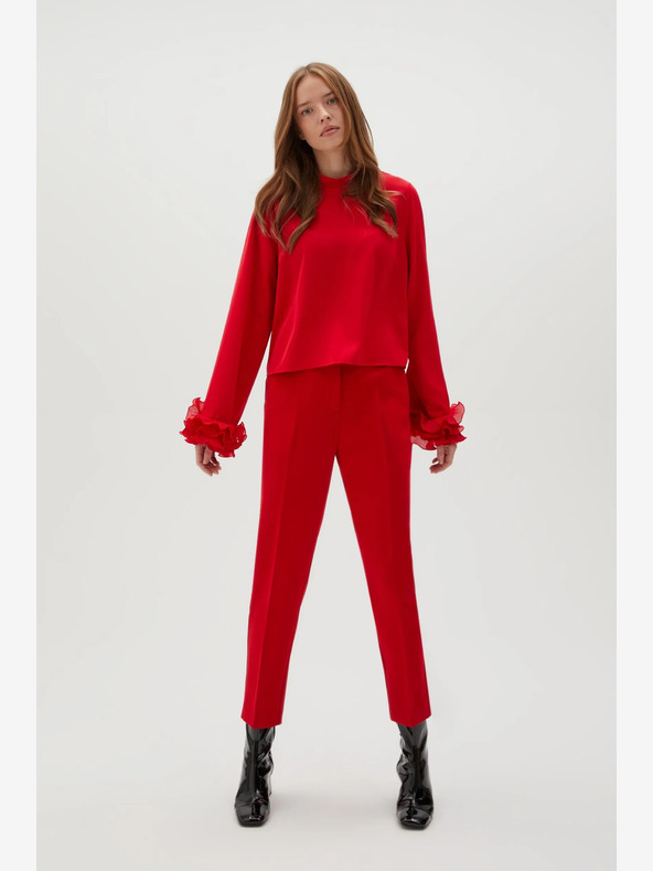 Moodo Červené rovné nohavice s opaskom Moodo