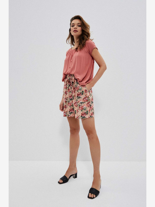 Moodo Béžové dámske kvetované šortky Moodo