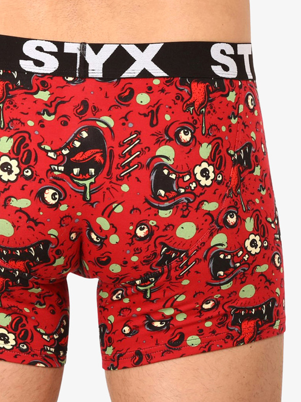 Styx Červené pánske vzorované boxerky Styx Zombie