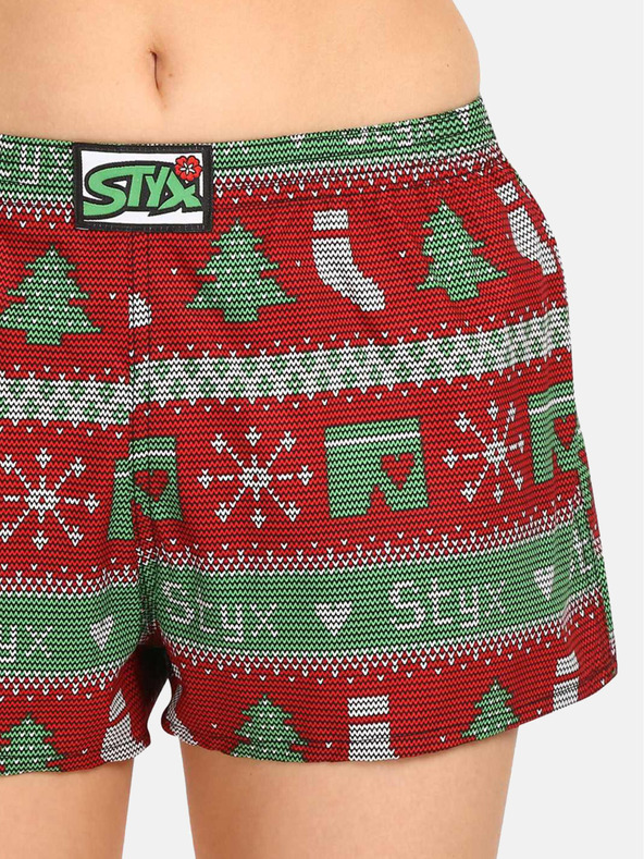Styx Zeleno-červené dámske vianočné pletené šortky Styx Christmas