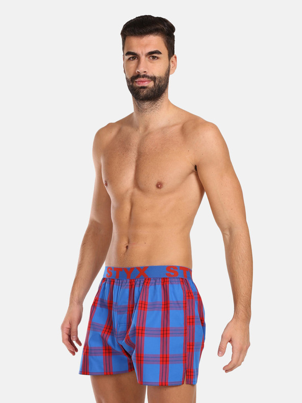 Styx Červené a modré pánske kockované šortky Styx