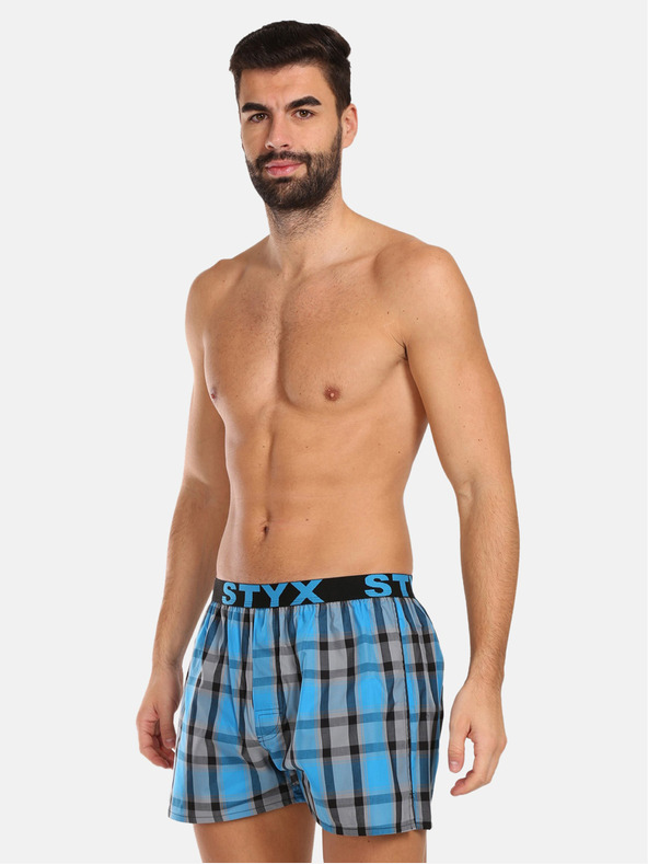 Styx Modré pánske kockované šortky Styx