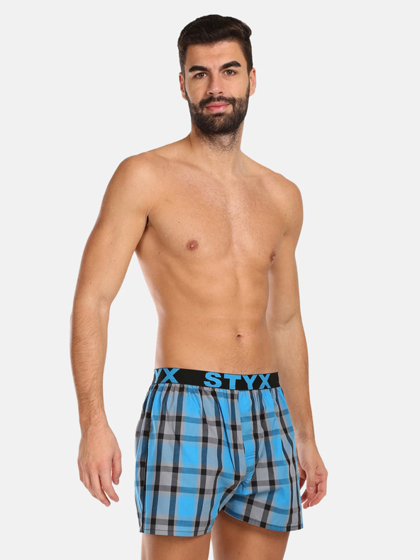 Styx Modré pánske kockované šortky Styx
