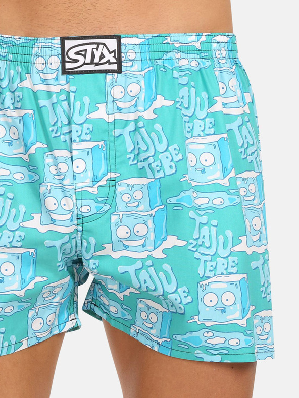 Styx Tyrkysové pánske šortky Styx art Kocky ľadu