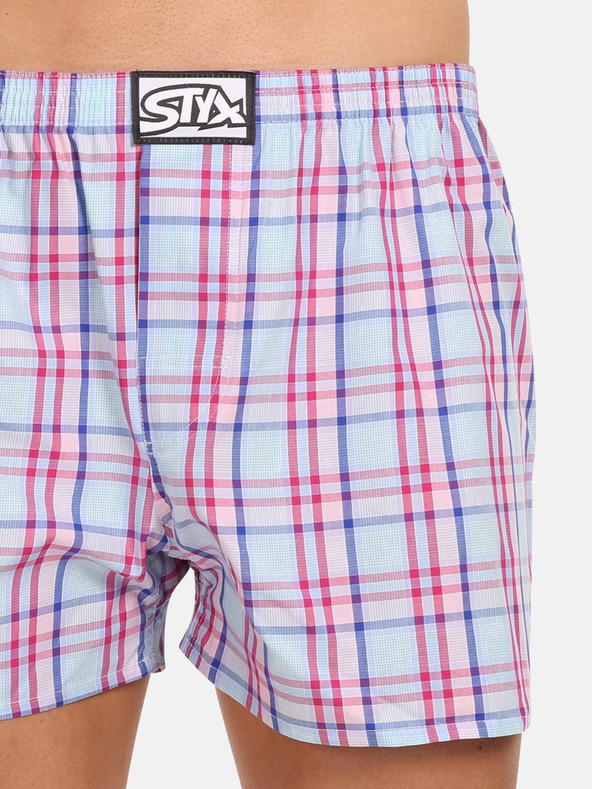 Styx Modro-ružové pánske kockované šortky Styx