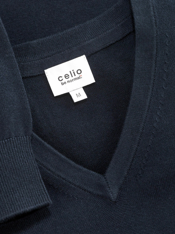 Celio Tmavomodrý pánsky základný sveter Celio Decotonv