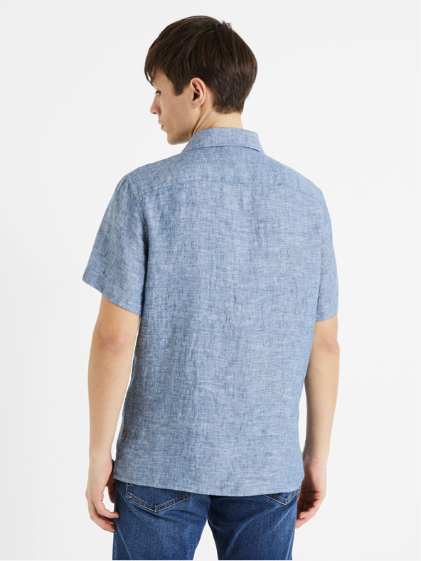 Celio Modrá pánska ľanová košeľa Celio Damralin