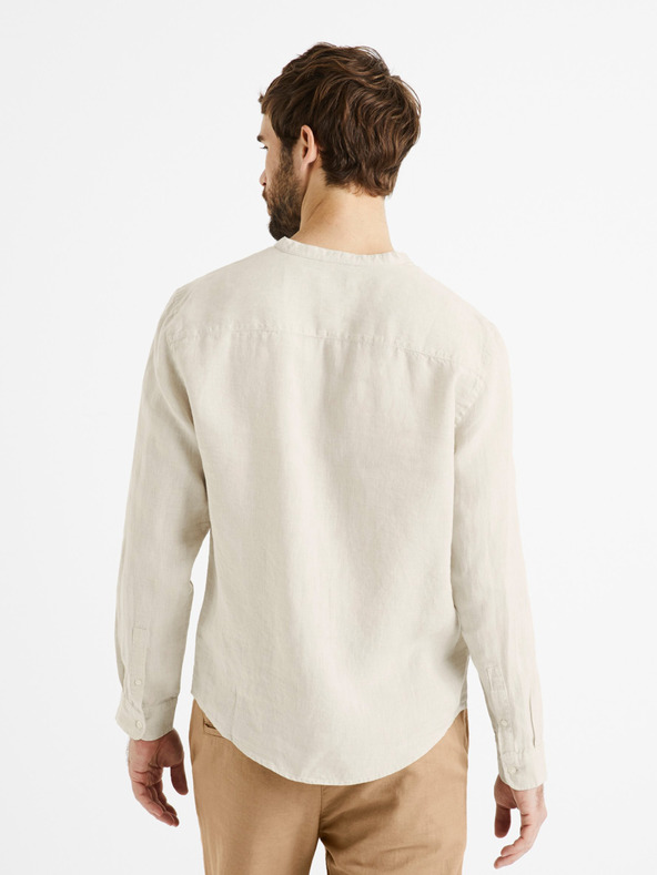 Celio Béžová pánska ľanová košeľa Celio Damaolin