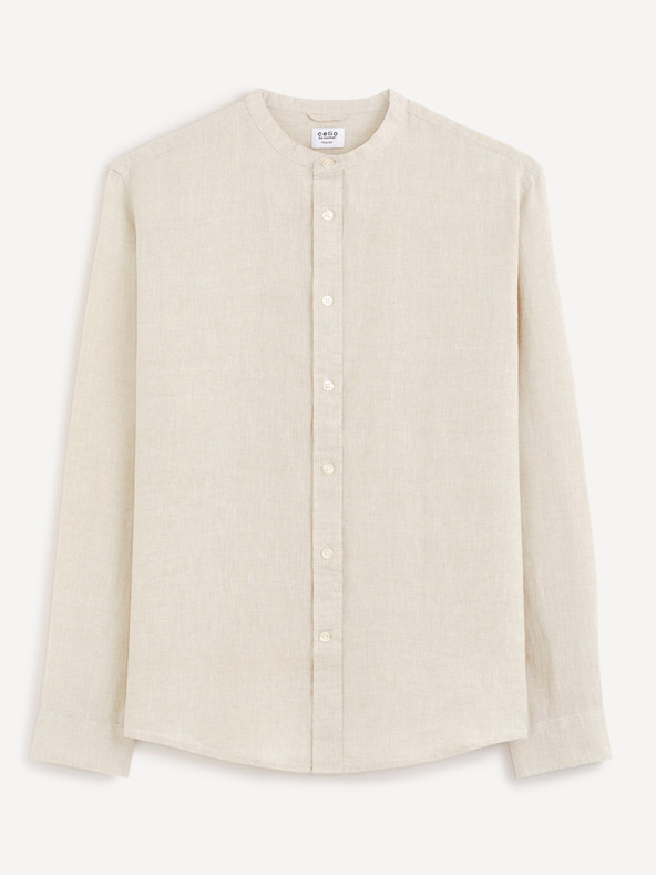 Celio Béžová pánska ľanová košeľa Celio Damaolin