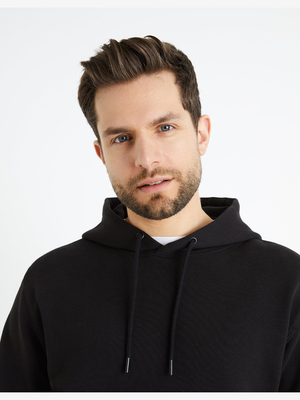 Celio Čierna pánska mikina s kapucňou Celio Fesix