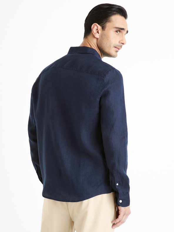 Celio Tmavomodré pánske plátenné tričko Celio Daflix