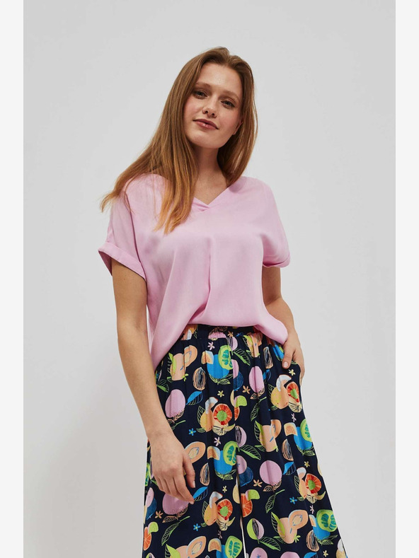 Moodo Ružové tričko s výstrihom do V Moodo