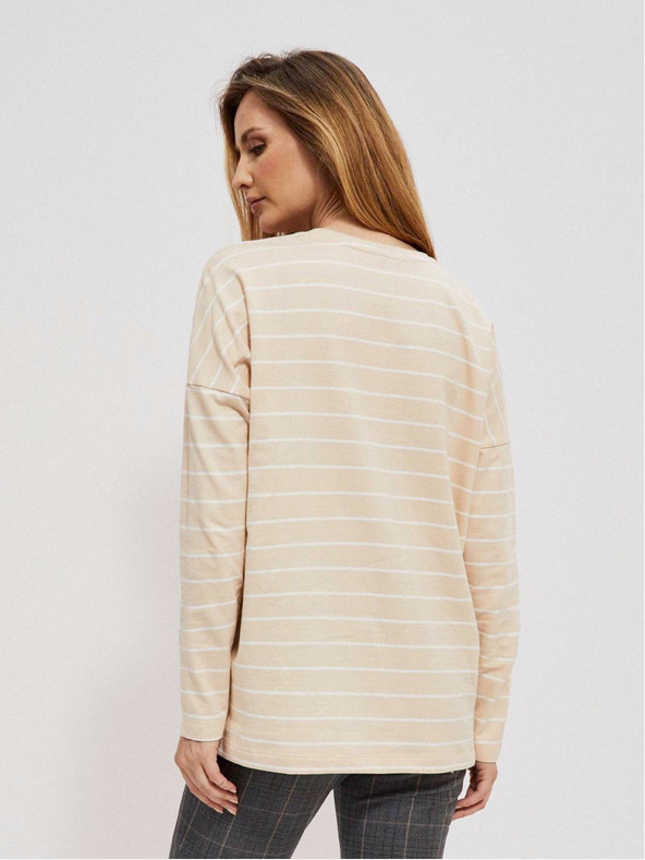 Moodo Bielo-béžové dámske pruhované tričko Moodo