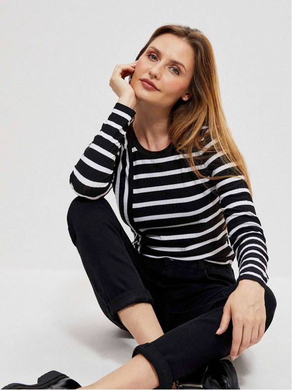 Moodo Bielo-čierna dámska pruhovaná košeľa Moodo