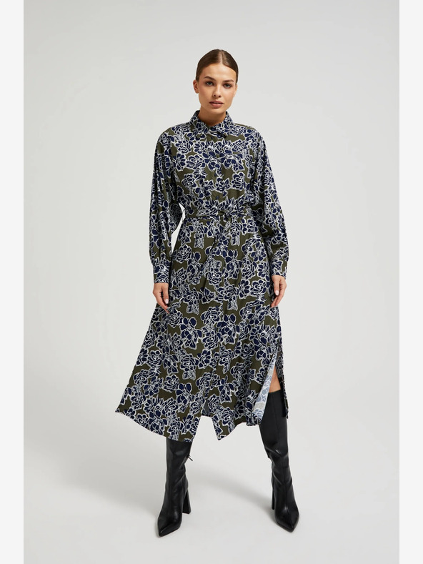 Moodo Zeleno-modré dámske košeľové šaty s kvetmi Moodo