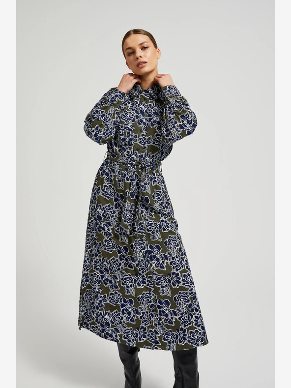 Moodo Zeleno-modré dámske košeľové šaty s kvetmi Moodo