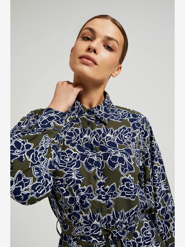 Moodo Zeleno-modré dámske košeľové šaty s kvetmi Moodo