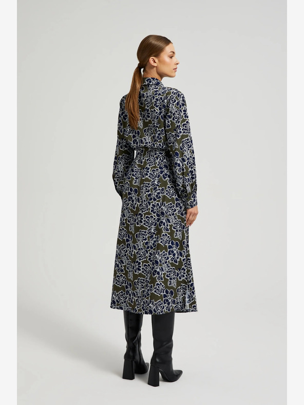 Moodo Zeleno-modré dámske košeľové šaty s kvetmi Moodo