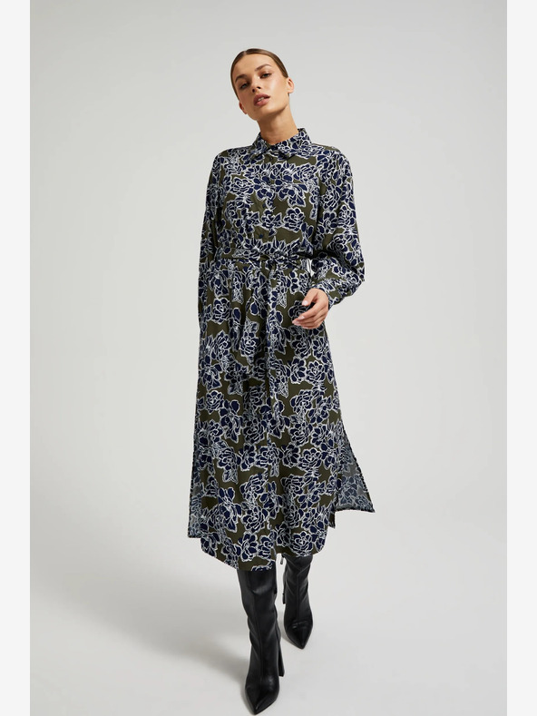 Moodo Zeleno-modré dámske košeľové šaty s kvetmi Moodo