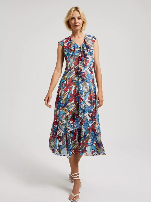 Moodo Červené a modré kvetinové midi šaty Moodo