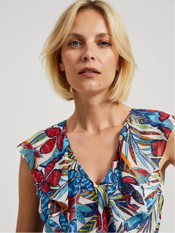 Moodo Červené a modré kvetinové midi šaty Moodo