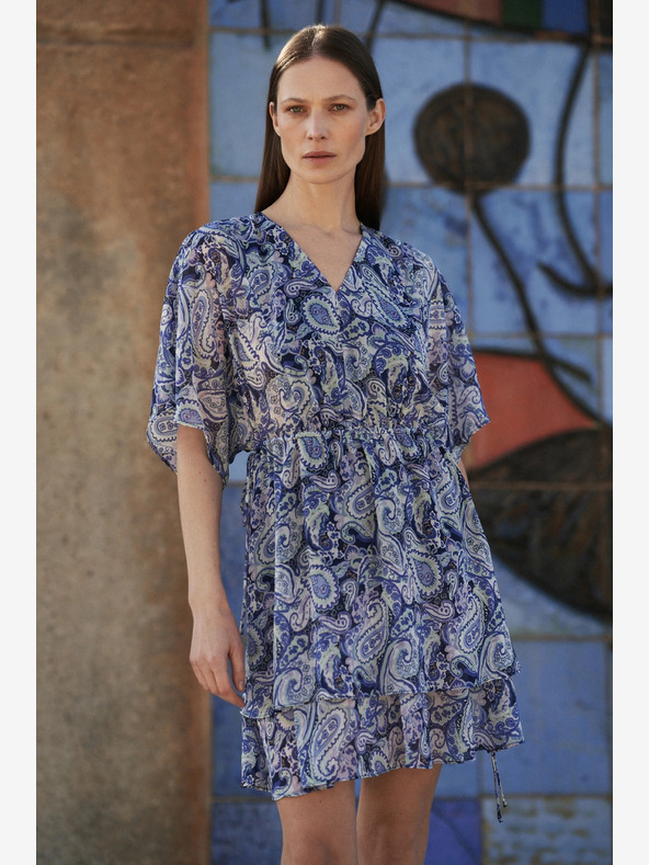 Moodo Modré vzorované šaty s dĺžkou po kolená Moodo